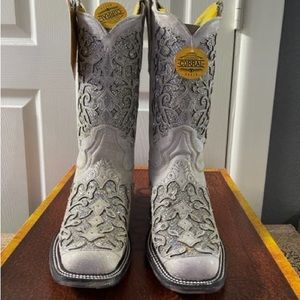 Corral Boots A3397 - Corral Women's White with White Glitter & Crystals Inlay